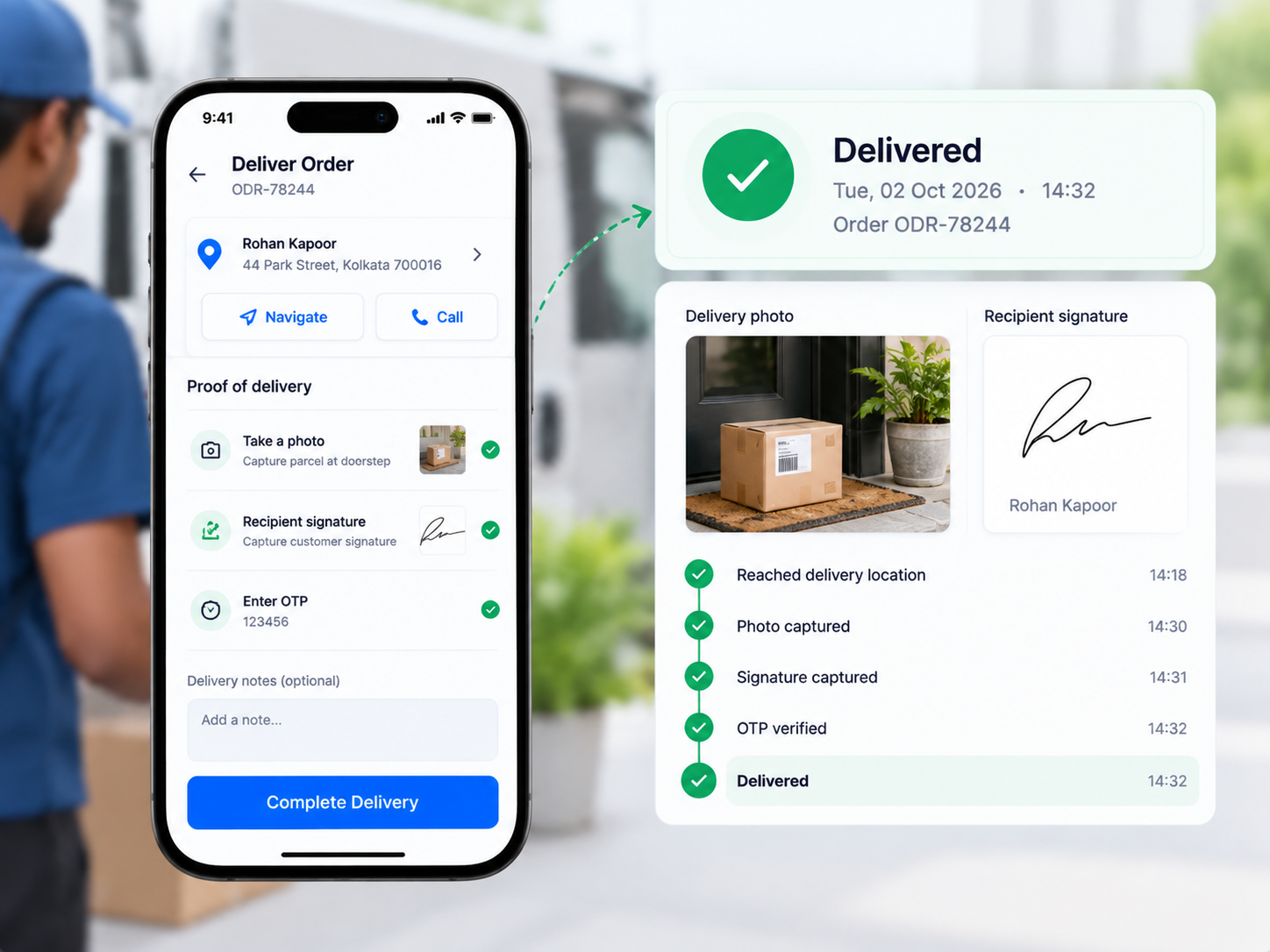 Driver capturing photo proof of delivery in the Geofleet driver app